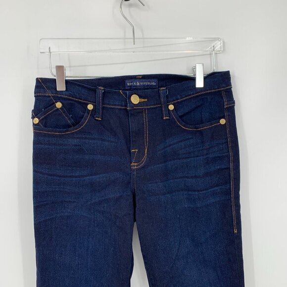 Rock & Republic Kassandra bootcut flare jeans dark blue wash embroidery denim 12 - Picture 2 of 7